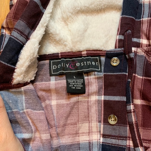 Polly Esther Women’s Flannel Long Sleeve w/ Hoodie, Size L - Picture 2 of 2